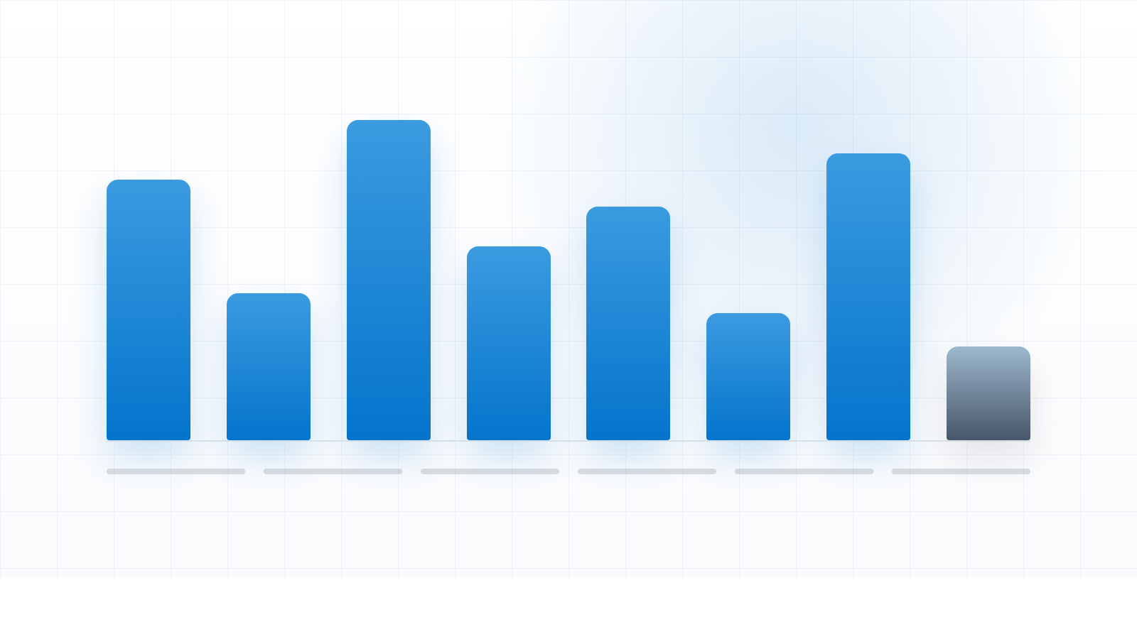 Abstract editorial data motif of columns in brand blue on white paper, some rising and some falling, suggesting a sector profit split, with no text.