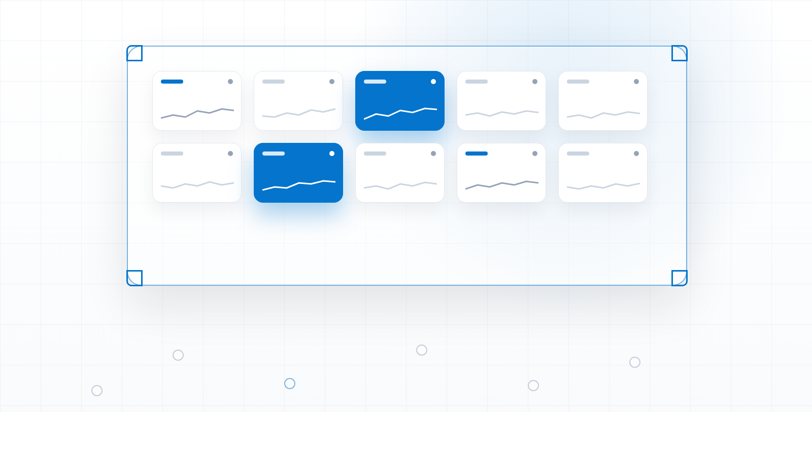 An abstract editorial graphic showing a single pane of glass over a grid of monitored tiles, in brand blue on paper.